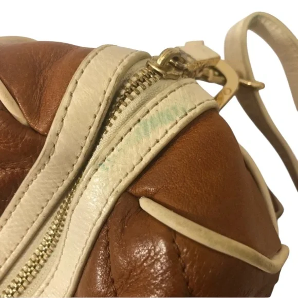Tory Burch brown quilted leather satchel bag with crossbody strap